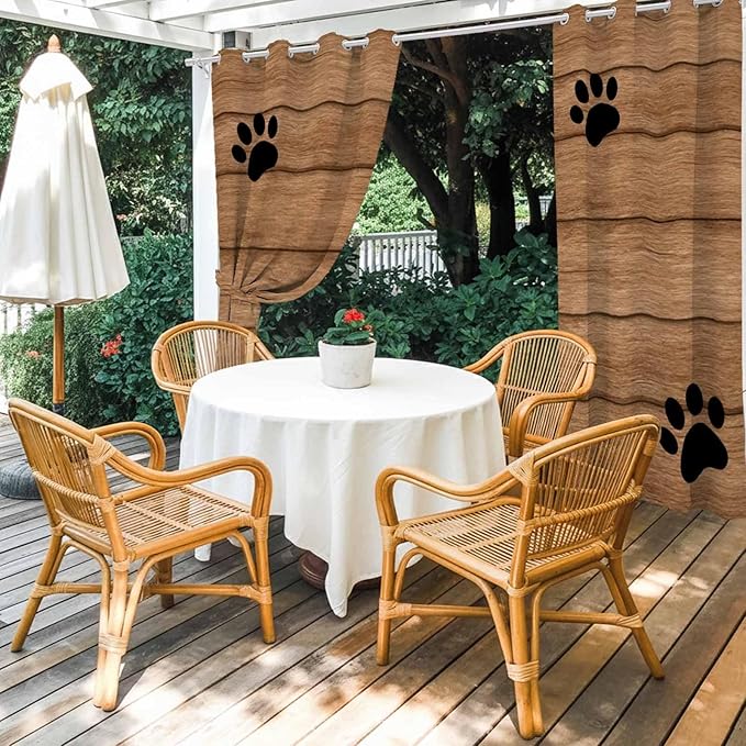 Wood Grain Outdoor Curtains for Patio Claws Animals Wooden Vintage Waterproof Outside Curtains with Grommet Top Weatherproof Curtain for Cabana Pergola Gazebo, 2 Pack, 54" W x 108" L