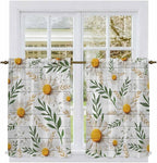 Spring Daisy Tier Curtains, Farmhouse Country Flower Leaf Plant Wood Grain Light Filtering Kitchen Curtains, 2Pcs Rod Pocket Half Window Treatments Panels for Sink Cafe Cabinet Basement 27.5x45 Inches