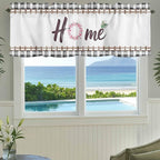 Spring Flowers Curtain Valances for Windows, Kitchen Valance Window Treatment, Watercolor Floral Leaf Black Plaid Light Filtering Block Curtains for Bathroom/Bedroom/Living Room 42'' x 18''