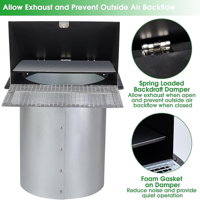 3 Inch Dryer Vent Cover Outside with Mesh and Damper,Wall Vent Exhaust Vent Cover,Metal Dryer Vent Hood Outdoor Exterior Vent Cover External Cap for Dryer Ducting/Range Hood/Laundry/AC Air Vent-Black