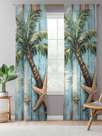 Sheer Curtains 84 Inches Long, Coastal Blue Green Tree Semi Sheer Curtains Light Filtering Window Treatment, Beach Tropical Vintage Wood Grain Privacy Voile Drapes for Living Room Bedroom 52x84 Inch
