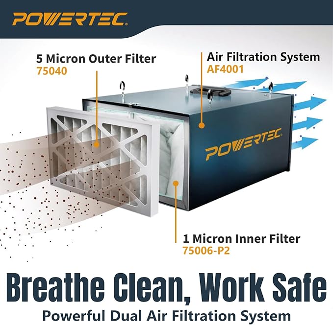 POWERTEC 5 Micron Outer Air Filter for WEN 3410, POWERTEC AF4000/AF4001, Shop Fox W1830 Air Filtration System, Replacement for WEN 90243-027-2 Woodworking Air Filters for Workshop & Garage, 4PK