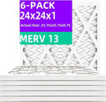 24x24x1 MERV 13 (6-Pack) Pleated Air Filter (Actual Size: 23.75"x23.75"x0.75") MPR 1900 & FPR 10, Furnace Air Filters, 24x24x1 air filter