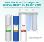 SimPure Whole House Water Filter Cartridges 5 Micron 20" x 4.5" PP+CTO+GAC/KDF 3-Stage Sediment Carbon and Heavy Metal Filter Set, for DB20P-3KDF, WGB32B-KS, DGD-5005-20, FC25B, 1 Set