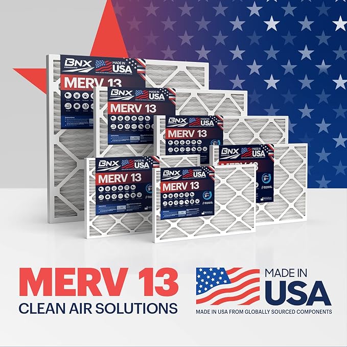 BNX 14x25x1 MERV 13 Air Filter 12 Pack - MADE IN USA - Electrostatic Pleated Air Conditioner HVAC AC Furnace Filters - Removes Pollen, Mold, Bacteria