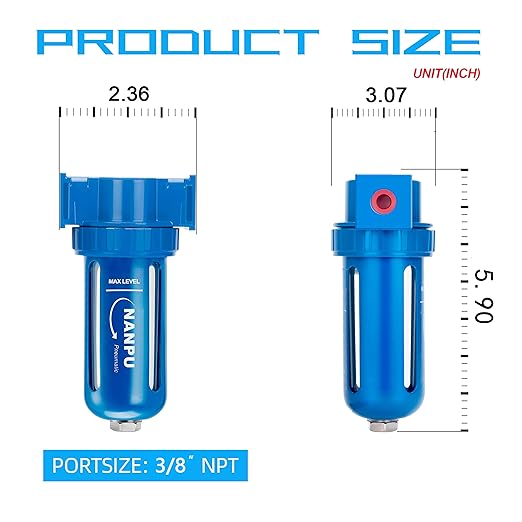 NANPU Zinc Alloy Desiccant Dryer, Compressed Air in Line Filter, Moisture Water Separator, Poly Bowl (3/8" NPT)