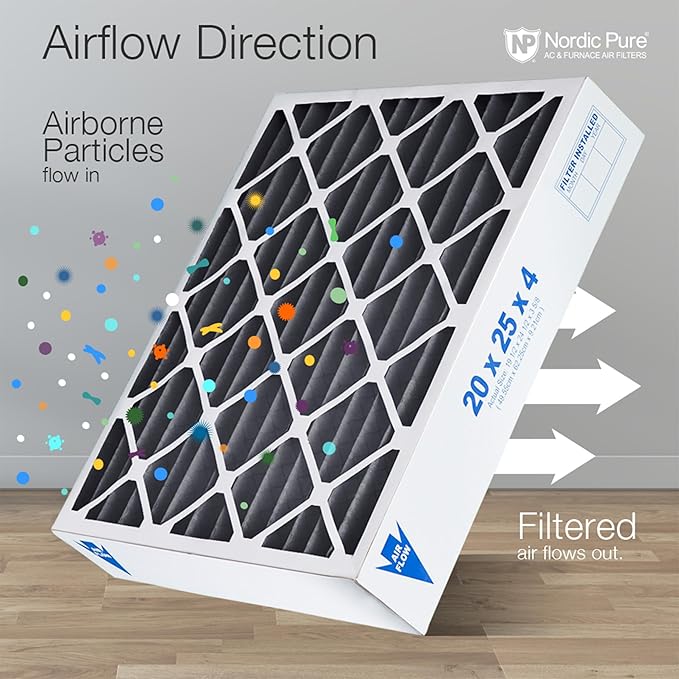 Nordic Pure 16x25x4 (Actual Size: 15 1/2 x 24 1/2 x 3 5/8) Pleated Air Filter MERV 12 Pleated + Carbon 2 Pack
