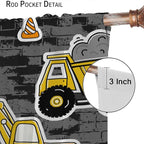 Kids Construction Excavator Window Curtains, Yellow Excavator Transporter Truck Cartoon Vehicles Rod Pocket Decorative Window Curtain for Children Teens Room 63x72in (30% Blackout)