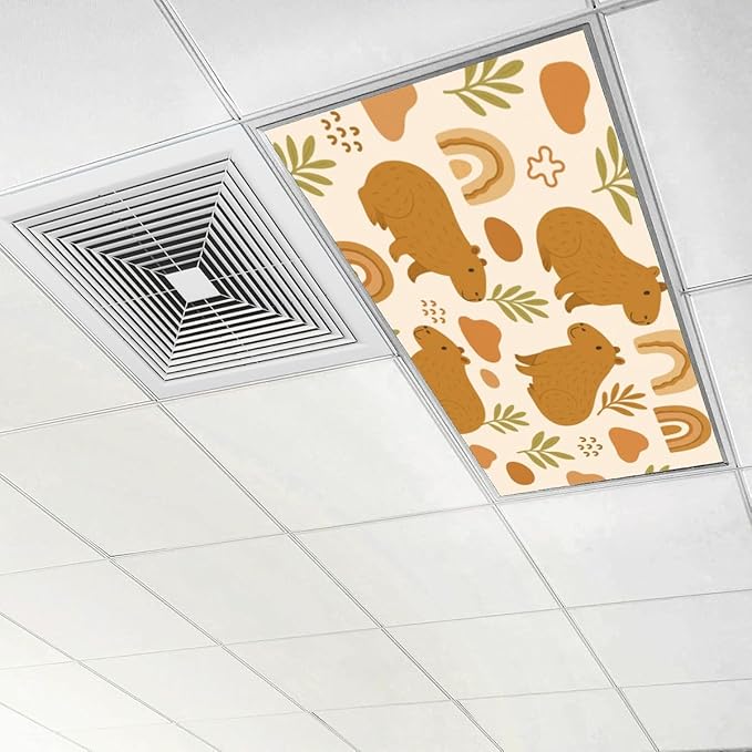 4 Pcs Fluorescent Light Covers for Ceiling Lights Cute Capybara Gifts Rainbows Leaves Abstract Shapes Earth Tones Decorative Magnets Light Filters for Office Home Classroom Must Haves 4’ x 2’