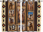 2 Panel Kitchen Cafe Curtains, Wildlife Camels Sunlight Filtering Nature Air Through, Home Decor Window Covering Tier Curtains for Living Room 104W x 63L inch Deserts Animals Brown Geometric Rustic