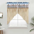 Western Horse Swag Valances for Windows, Farmhouse Wooden Grain Vintage Cowboy Barn Door Rod Pocket Kitchen Curtains Valance, Kitchen Window Curtains Swag for Cafe Living Room, 2 Panels, 36x45 inch