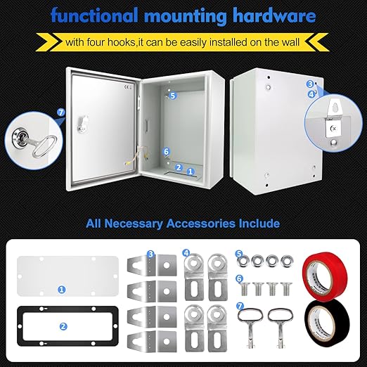 Outdoor Electrical Box, Steel Junction Box 20 x 16 x 8'', NEMA 4X Electrical Enclosure Box IP66 Waterproof & Dustproof, Universal Electrical Project Box with Lock & Mounting Plate