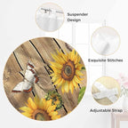 Farmhouse Sunflowers Living Room Curtains 84 Inch Length, Window Curtains Tab Top, Rustic Floral Buttterfly Wood Board Brown Light Filtering Window Treatments Drapes 52"x84" 2 Panel