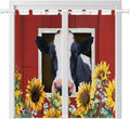 Cow Sunflowers Living Room Curtains 84 Inch Length, Window Curtains Tab Top, Botanical Floral Leaves Bees Farm Barn Light Filtering Window Treatments Drapes 42"x84" 2 Panel