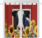 Cow Sunflowers Living Room Curtains 84 Inch Length, Window Curtains Tab Top, Botanical Floral Leaves Bees Farm Barn Light Filtering Window Treatments Drapes 42"x84" 2 Panel