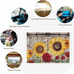 Sunflowers Magnetic Double Layer Car Window Shades,Side Window Curtains for Blackout/Breathable Mesh View,Retro Flower Barn Doors Butterfly Farmhouse Brown Heat Protection Sun Shades 26x20in 1pcs