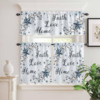 Kitchen Curtains Tiers and Valance Set of 3, Texas Star Country Light Filtering Window Curtain Set, Blue Farmhouse Branches Rod Pocket Curtain Drapes for Cafe, Living Room, 36 Inches Tiers