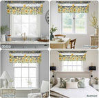 Summer Floral Sheer Valance Curtains, Watercolor Sunflower Eucalyptus Leaves Black Wood Grain Light Filtering Kitchen Valances Rod Pocket Voile Curtain for Bedroom/Living Room/Basement 42Wx18L