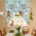 Swag Curtain Valances for Kitchen Windows,Happy Easter Bunny Butt Egg Floral Short Rod Pocket Window Valance,Spring Plant on Aqua Wood Swag Topper for Bedroom Living Room,2 Panels 36x36in