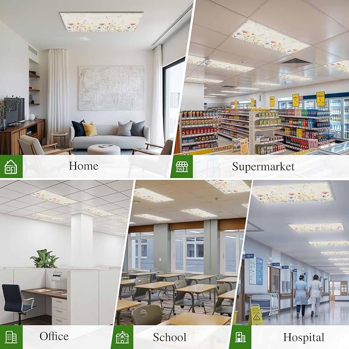 Fluorescent Light Covers for Ceiling Lights Spring Poppy Floral Magnetic Light Filters 3 Pack 4x2 ft Wildflower Vintage Ceiling Lights Cover for Classroom Office School Home Drop Lamp Decor