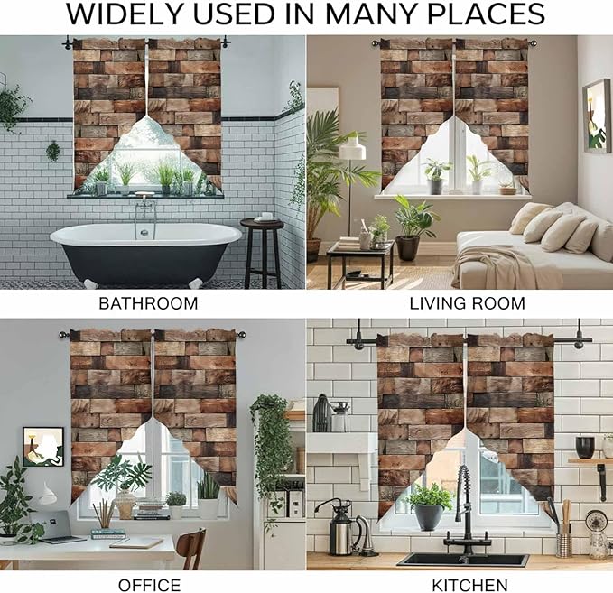 Western Barn Door Swag Valances for Windows, Vintage Farmhouses Wooden Door Brown Rod Pocket Kitchen Curtains Valance, Small Window Curtains Swag for Cafe Bathroom Living Room, 2 Panels, 36x36 inch