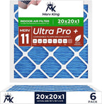 MervKing 20x20x1 Air Filter Actual Size: 19.7" x 19.7" x 0.75" MERV 11 MPR 1000-1200 | MADE IN USA | 6-Pack | Pleated HVAC AC Furnace Replacement