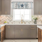 Blue Texas Star Valances for Windows, Vintage Star Berry Blue Beige Wood Grain Kitchen Valance Light Filtering Rod Pocket Short Curtains for Kitchen Bathroom, 1 Panel, 42"x18"