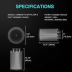 Air Carbon Filter 6 Inch ,Smellines Control Removes 3X More Odors Contaminants. Australian Virgin Charcoal,Carbon Filter for Grow Tent, Hydroponics, Pre-Filter Included (6inch)