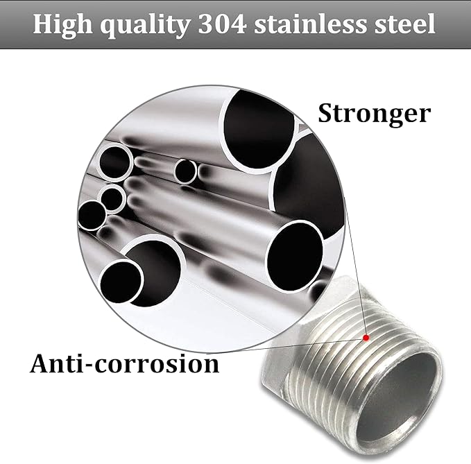 2 Pcs 304 Stainless Steel Reducer Hex Bushing, 1/2" Male NPT to 1/4" Female NPT（ 1/2"MNPT - 1/4"FNPT） Pipe Fitting Hex Bushing, Heavy Duty Pipe Fitting Reducer Adapter (1/2" - 1/4",2pcs)