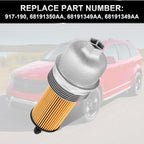 Upgrade Aluminum Engine Oil Filter Housing Cap with Oil Filter Compatible with Jeep Wrangler Chrysler 200 300 Dodge Charger Challenger Ram 1500 ProMaster Replace# 917-190 68191349AA (W/O BYPASS STYLE)