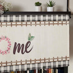 Spring Flowers Curtain Valances for Windows, Kitchen Valance Window Treatment, Vintage Watercolor Black Plaid on Linen Light Filtering Block Curtains for Bathroom/Bedroom/Living Room 60'' x 18''