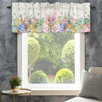 Happy Easter Curtain Valances for Windows, Kitchen Valance Window Treatment, Spring Colorful Eggs Rabbit Ear Feet Flowers Light Filtering Block Curtains for Bathroom/Bedroom/Living Room 42'' x 12''