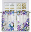 Spring Flowers Tier Curtains, Watercolor Garden Florals Wooden Grain Light Filtering Kitchen Curtains, 2Pcs Rod Pocket Half Window Treatments Panels for Sink Cafe Cabinet Basement 27.5x45 Inches