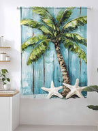 Sheer Curtains 72 Inches Long, Coastal Beach Starfish Semi Sheer Curtains Light Filtering Window Treatment, Blue Green Tropical Palm Tree Wood Grain Privacy Voile Drapes for Living Room 52x72 Inch