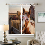 Farm Horses Bedroom Curtains 72 Inch Length, Window Curtains Tab Top, Farmhouse Barn Funny Animals Butterfly Light Filtering Window Treatments Drapes 52"x72" 2 Panel