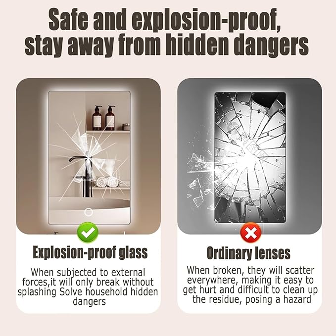 Backlit LED Illuminated Bathroom Mirror with LED Lights, Lighted Bathroom Makeup Wall Mounted Mirror with Demister Pad, Sensor Touch Switch, Horizontal/Vertical(B,H50*W70CM/H19.6*W27.5IN)