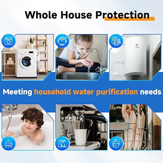 PUREPLUS Whole House Water Filter Housing, 10"x4.5" Universal Housing, Pre-Filtration System, with Pressure Gauge, 1" NPT