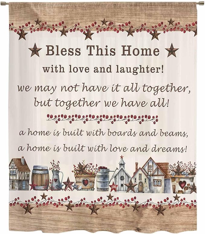 Farmhouse Sheer Curtains 72 Inch Length Country Star Barn Berry Brown Wood Plank Chiffon Curtain for Bedroom Living Room Light Filtering Rod Pocket Window Treatments Voile Curtains Drapes for Dining