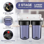 SimPure Whole House Water Filter System, 2 Stages Clear Home Water Pre-Filtration with Carbon and Sediment Filters, Reduce Odor, Chlorine, Taste, Iron, 1" NPT Brass Port, BPA Free(DB10C-2)