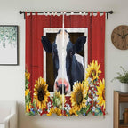 Cow Sunflowers Living Room Curtains 84 Inch Length, Window Curtains Tab Top, Botanical Floral Leaves Bees Farm Barn Light Filtering Window Treatments Drapes 52"x84" 2 Panel
