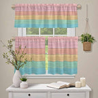 Kitchen Window Curtains Valance and Tier Set, Farm Colorful Wooden Plank Rod Pocket Tier Curtain Valance Set, Rustic Wood Grain Barn Light Filtering Cafe Curtains for Bedroom Living Room