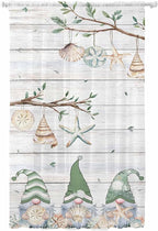 Sheer Curtains 108 Inches Long, Sage Green Gnomes Semi Sheer Curtains Light Filtering Window Treatment, Eucalypus Coastal Anchor Retro Wood Privacy Voile Drapes for Living Room Bedroom 52x108 Inch