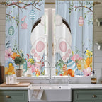 Easter Window Curtains 63 Inch Long 2 Panel Set, Rod Pocket Bedroom Curtains & Drapes, Spring Watercolor Bunny Eggs Flower Wood Grain Blue Light Filtering Window Treatment for Living Room 42"W x 63"L