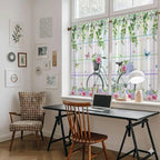 Spring Tier Curtains, Bicycles Botanical Leaves Rose Colorful Stripes Light Filtering Kitchen Curtains, 2Pcs Rod Pocket Half Window Treatments Panels for Sink Cafe Cabinet Basement 27.5x45 Inches