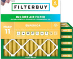 Filterbuy 12x12x2 Air Filter MERV 11 Superior Pet & Allergy Defense (6-Pack), Electrostatic Pleated HVAC AC Furnace Filters Replacement, Made in USA (Actual Size: 11.50 x 11.50 x 1.75)
