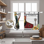 Farmhouse Rooster Kitchen Curtains 36 Inch Length, Small Window Curtains Tab Top, Rustic Red Barn Windmill Sunflowers Light Filtering Short Window Treatments Tier Drapes 27.5"x36" 2 Panel