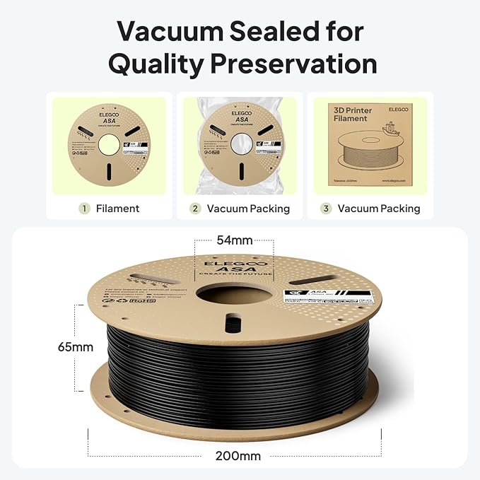 ELEGOO ASA Filament 1.75mm Deep Black & White 2KG, UV & Weather Resistant 3D Printer Filament for Outdoor Functional Parts, High Impact Strength Engineering Grad 1kg Spool (2.2lbs) Fit for FDM Printer