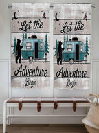 Farmhouse Bear Camper Van Tree Window Valance Curtains, Vintage Wood Grain Light Filtering Kitchen Valance with 3-inch Rod Pocket for Living Room Bathroom Bedroom,2 Panel,42x63In