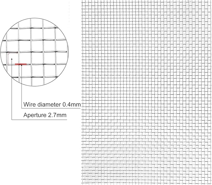 Stainless Steel Woven Wire Mesh, Stainless Steel Wire Metal Mesh Sheets, 8 Mesh Steel Woven Mesh Rodent Proof Garden Insect Screen Heat-Resistant Metal Filter Screen Sheet