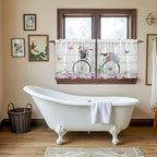 Spring Tier Curtains, Bicycles Botanical Rose Leaves Butterfly Wood Grain Light Filtering Kitchen Curtains, 2Pcs Rod Pocket Half Window Treatments Panels for Sink Cafe Cabinet Camper 27.5x24 Inches